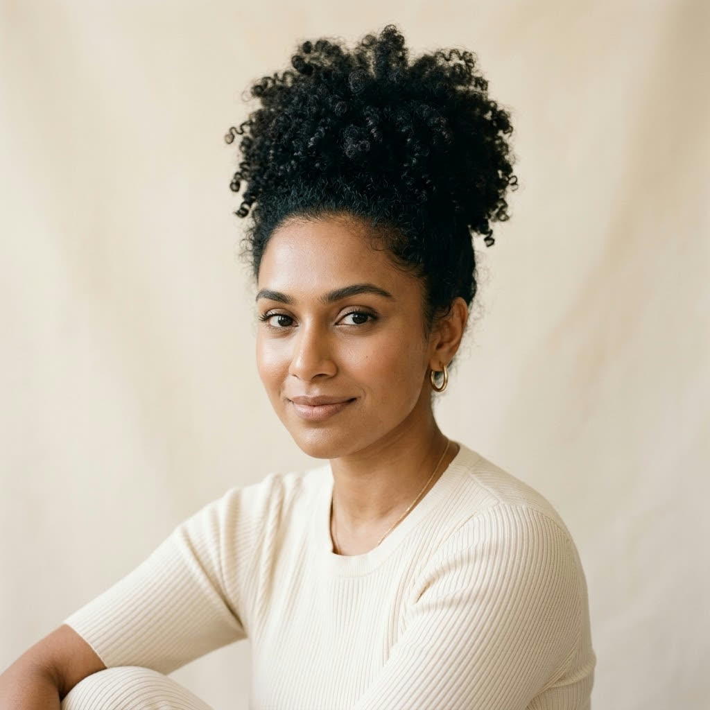 Coily Hair — natural black hair, editorial studio portrait